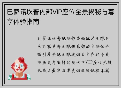 巴萨诺坎普内部VIP座位全景揭秘与尊享体验指南